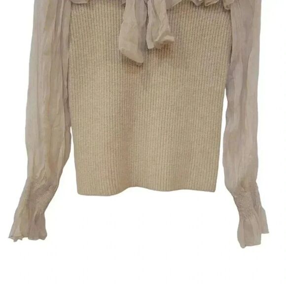 Downeast Women's Beige Acrylic/Poly/Nylon Sunny Day Chic Ruffle Trim Knit Top - Picture 8 of 10